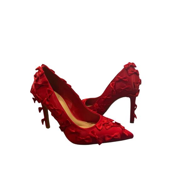 Gianni Bini Red Satin Bow Heels SZ 8.5 Pointed Toe Dollcore Pumps Coquette Y2K - Picture 4 of 6